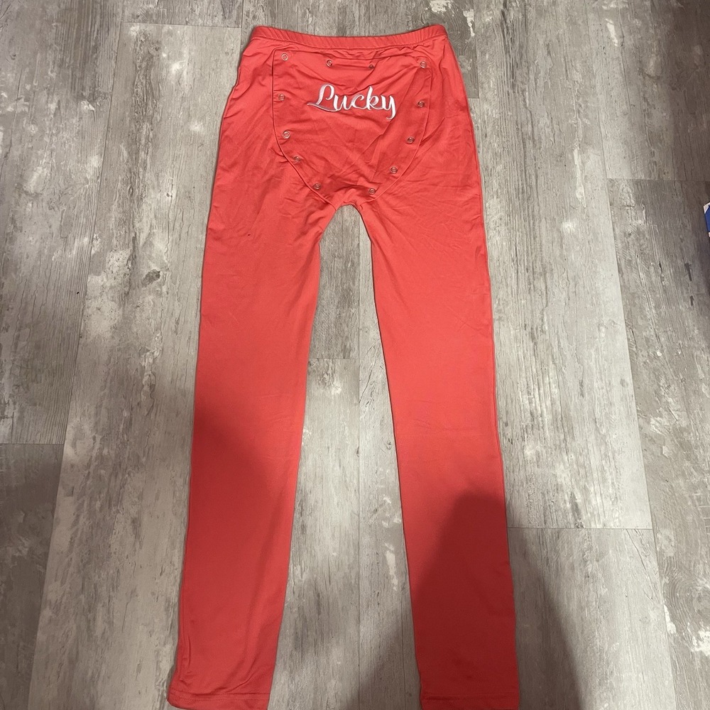 soft Warm & Stretchy Printed "Lucky" Leggings Size S Red Bag7